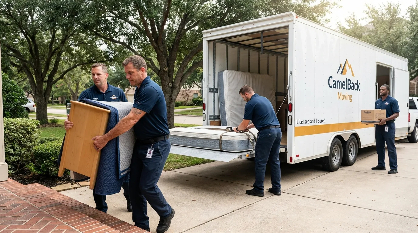 Crew loading residential truck for cross-state move from Manning, IA