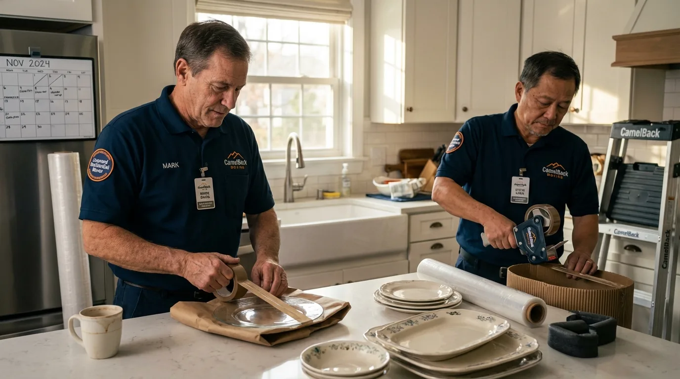 Professional crew packing kitchen dishware in Manning, IA